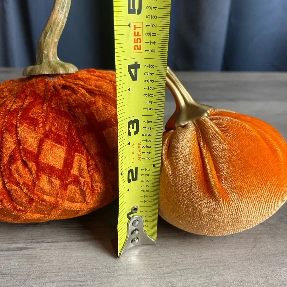 2 Orange Crushed Velvet‎ Stuffed Pumpkins- Fabric Stuffed Pumpkins Fall Decor